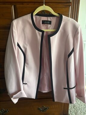 Black Label Pale Pink Collarless Blazer with Black Trim